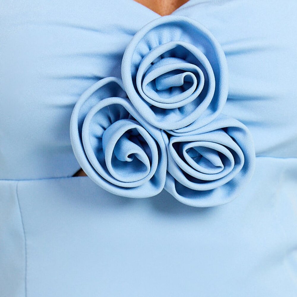 Showpo. Odelle Mini Dress - Tulip Hem Cut Out 3D Floral Dress in Blue - Picture 4 of 9